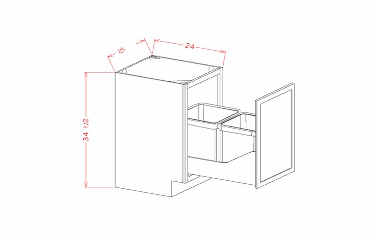 Shaker Unfinished B18FHTCPO: Full Height Door Base With Double Trash Can Pullout: RTA Kitchen Cabinets