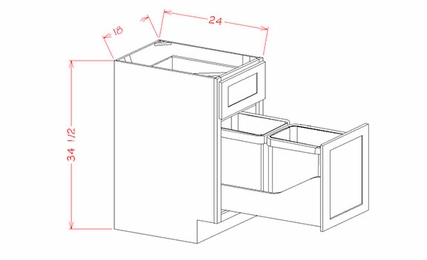 Shaker Unfinished B18TCPO: Base With Double Trash Can Pullout: RTA Kitchen Cabinets