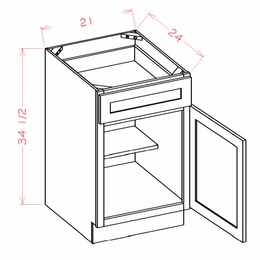 Shaker Unfinished B21: Single Door, Single Drawer Base Cabinet: RTA Kitchen Cabinets