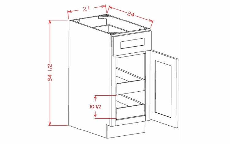 Shaker Unfinished B212RS: Single Door, Single Drawer, Two Rollout Shelf Base Cabinet: RTA Kitchen Cabinets