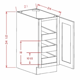 Shaker Unfinished B21FH3RS: Single Full Height Door, Three Rollout Shelf Base Cabinet: RTA Kitchen Cabinets