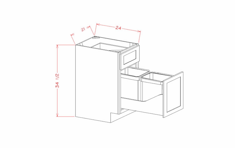 Shaker Unfinished B21TCPO: Base With Double Trash Can Pullout: RTA Kitchen Cabinets