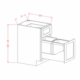 Shaker Unfinished B21TCPO: Base With Double Trash Can Pullout: RTA Kitchen Cabinets