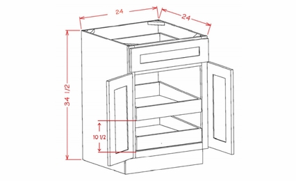 Shaker Unfinished B242RS: Double Door, Single Drawer, Two Rollout Shelf Base Cabinet: RTA Kitchen Cabinets