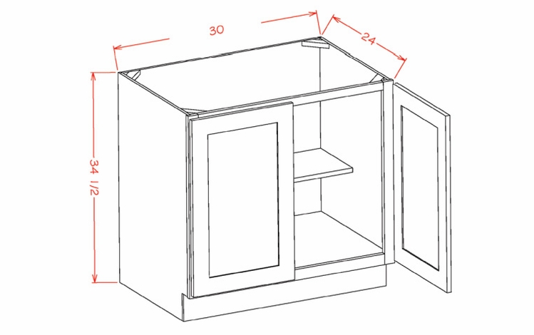 Shaker Unfinished B30FH: Full Height Double Door Base Cabinet: RTA Kitchen Cabinets