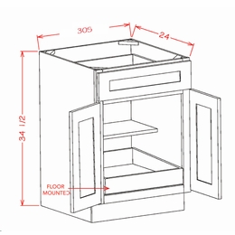 Shaker Unfinished B30S1RS: Double Door, Single Drawer, One Rollout Shelf Base Cabinet: RTA Kitchen Cabinets