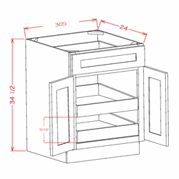 Shaker Unfinished B30S2RS: Double Rollout Shelf Base Cabinet: RTA Kitchen Cabinets