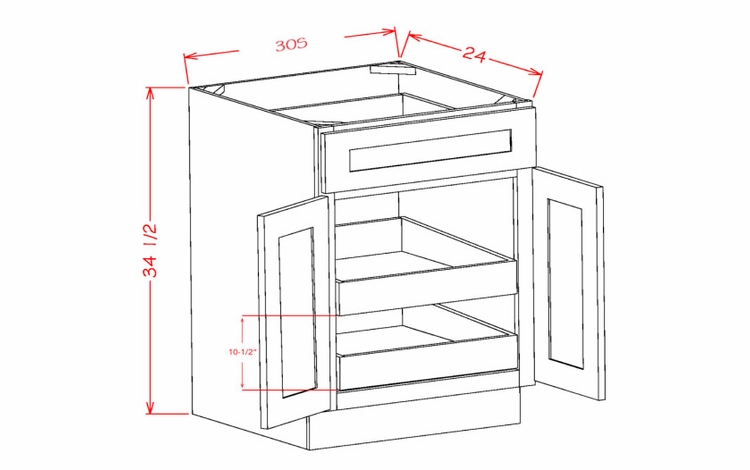 Shaker Unfinished B30S2RS: Double Rollout Shelf Base Cabinet: RTA Kitchen Cabinets