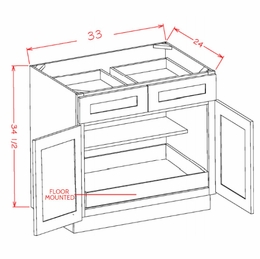 Shaker Unfinished B331RS: Double Door, Double Drawer, One Rollout Shelf Base Cabinet: RTA Kitchen Cabinets