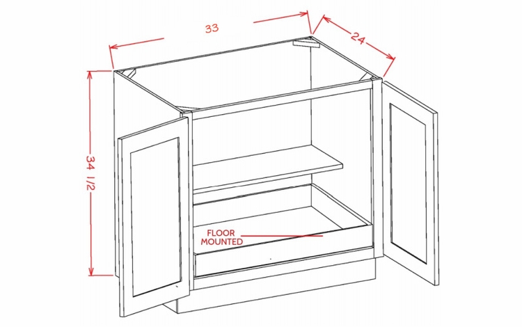 Shaker Unfinished B33FH1RS: Double Full Height Door, One Rollout Shelf Base Cabinet: RTA Kitchen Cabinets