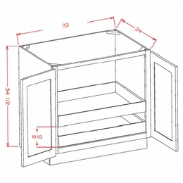 Shaker Unfinished B33FH2RS: Double Full Height Door, Two Rollout Shelf Base Cabinet: RTA Kitchen Cabinets