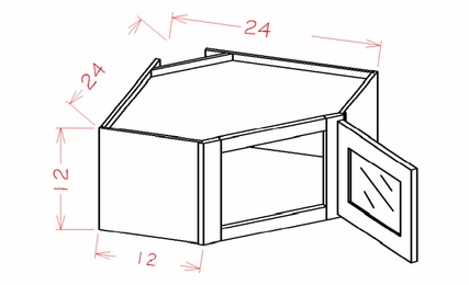 Shaker Unfinished DCW2412GD: Diagonal Corner Prepped for Glass Stacker Wall Cabinet: RTA Kitchen Cabinets