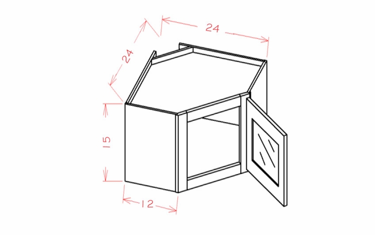 Shaker Unfinished DCW2415GD: Glass Door Diagonal Wall Stacker Cabinet: RTA Kitchen Cabinet