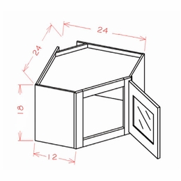 Shaker Unfinished DCW2418GD: Glass Door Diagonal Wall Stacker Cabinet: RTA Kitchen Cabinet