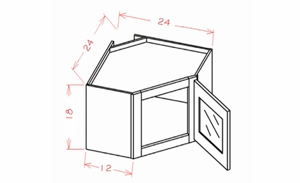 Shaker Unfinished DCW2418GD: Glass Door Diagonal Wall Stacker Cabinet: RTA Kitchen Cabinet