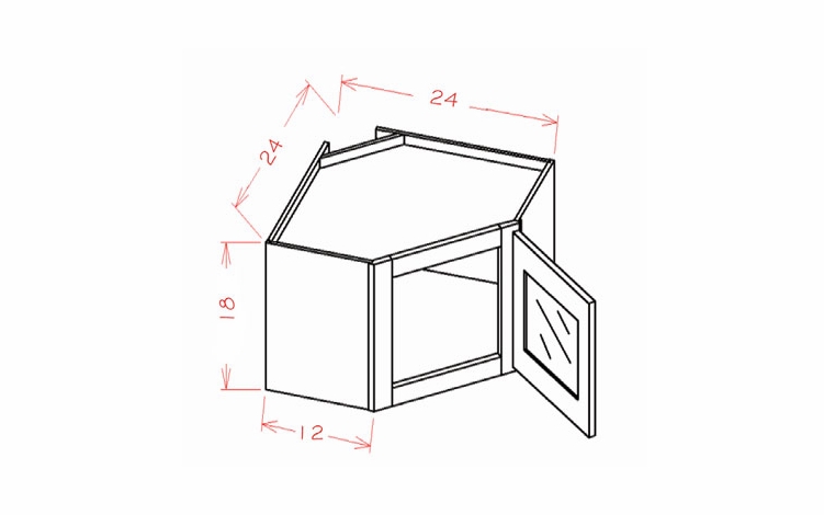 Shaker Unfinished DCW2418GD: Glass Door Diagonal Wall Stacker Cabinet: RTA Kitchen Cabinet