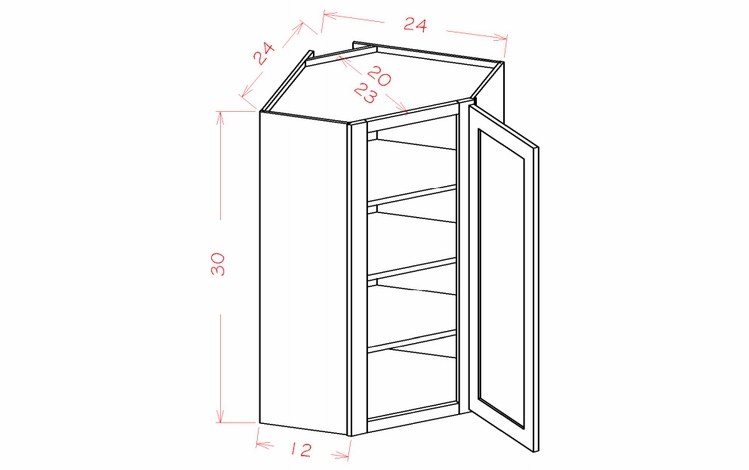 Shaker Unfinished DCW2430: Diagonal Corner Wall Cabinet: RTA Kitchen Cabinets