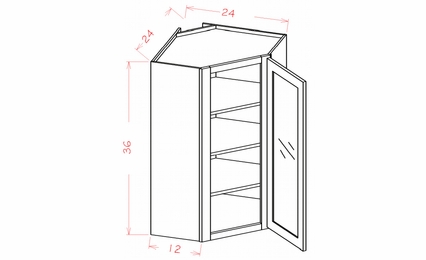 Shaker Unfinished DCW2436GD: Prepped for Glass Door Diagonal Wall Cabinet: RTA Kitchen Cabinets