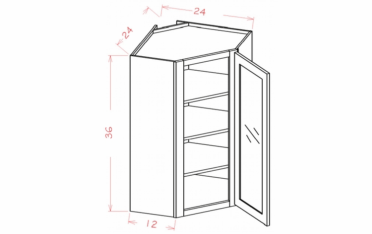 Shaker Unfinished DCW2436GD: Prepped for Glass Door Diagonal Wall Cabinet: RTA Kitchen Cabinets
