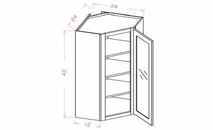 Shaker Unfinished DCW2442GD: Prepped for Glass Door Diagonal Wall Cabinet: RTA Kitchen Cabinets