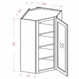 Shaker Unfinished DCW2442GD: Prepped for Glass Door Diagonal Wall Cabinet: RTA Kitchen Cabinets