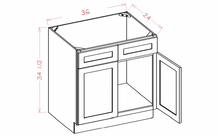 Shaker Unfinished SB36: Sink Base Cabinet: RTA Kitchen Cabinets