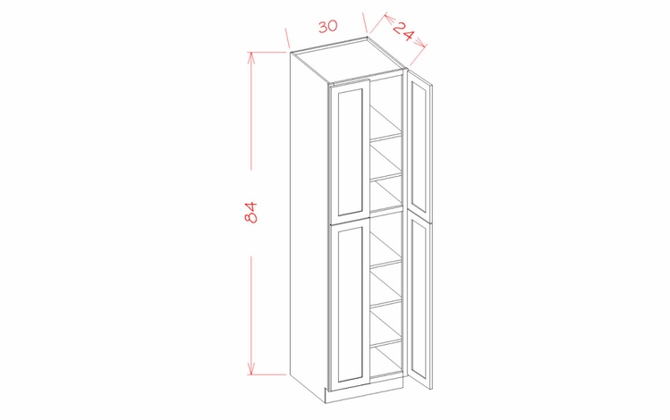 Shaker Unfinished U308424: Utility Cabinet - Four Doors: RTA Kitchen Cabinets