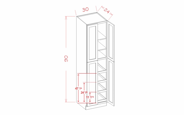 Shaker Unfinished U3090244RS: Utility Cabinet - Four Doors: RTA Kitchen Cabinets