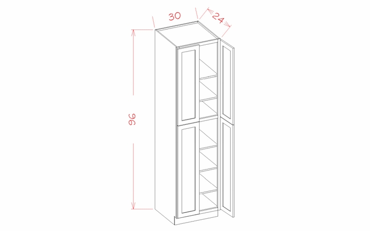 Shaker Unfinished U309624: Utility Cabinet - Four Doors: RTA Kitchen Cabinets