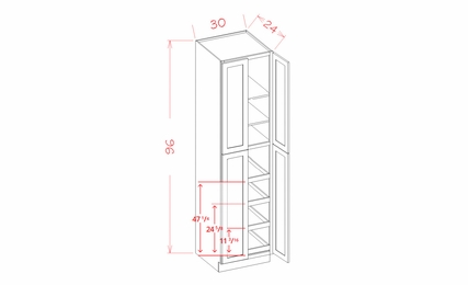 Shaker Unfinished U3096244RS: Utility Cabinet - Four Doors: RTA Kitchen Cabinets