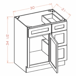 Shaker Unfinished V3021DR: Vanity Combo Base Cabinet - Drawers Right: RTA Kitchen Cabinets