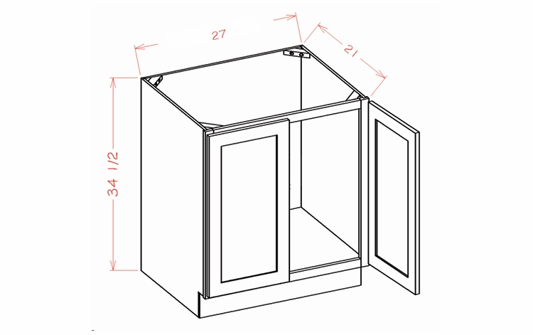 Shaker Unfinished VS27FH: Full Height Double Door Vanity Sink Base Cabinet: RTA Kitchen Cabinet