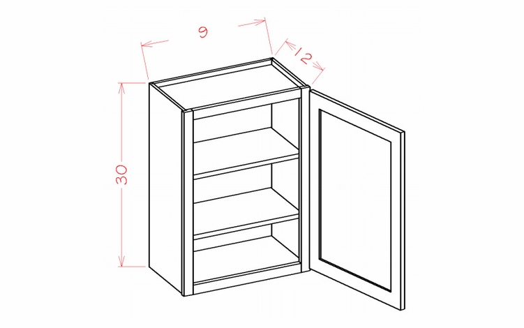 Shaker Unfinished W0930: 30" High Wall Cabinet - Single Door: RTA Kitchen Cabinets