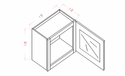 Shaker Unfinished W1518GD: Single Door Prepped for Glass Stacker Wall Cabinet: RTA Kitchen Cabinets