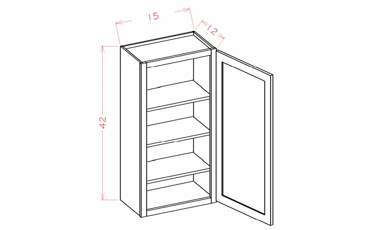 Shaker Unfinished W1542: 42" High Wall Cabinet - Single Door: RTA Kitchen Cabinets