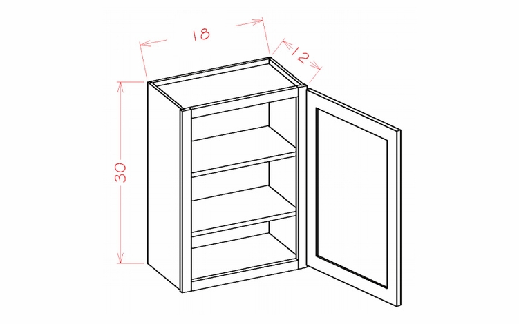 Shaker Unfinished W1830: 30" High Wall Cabinet - Single Door: RTA Kitchen Cabinets