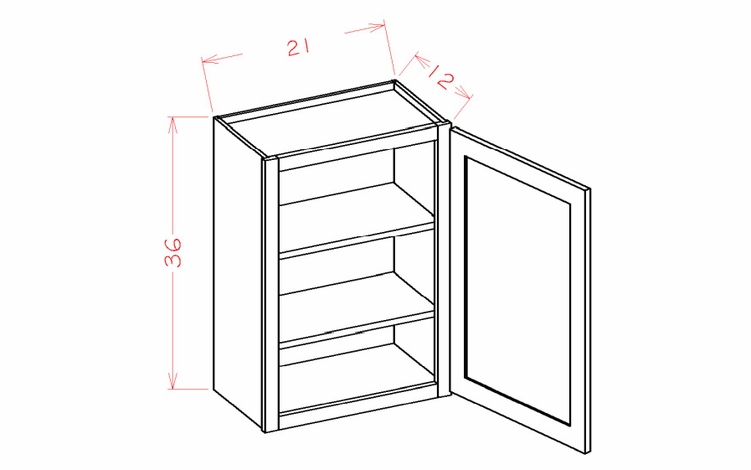 Shaker Unfinished W2136: 36" High Wall Cabinet - Single Door: RTA Kitchen Cabinets
