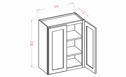 Shaker Unfinished W2430: 30" High Wall Cabinet - Double Door: RTA Kitchen Cabinets