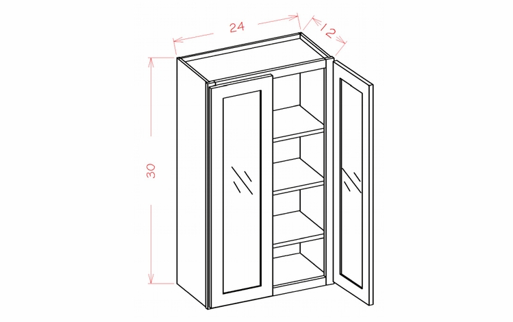 Shaker Unfinished W2430GD: Prepped for Glass Wall Cabinet - Double Door: RTA Kitchen Cabinets