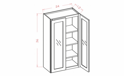 Shaker Unfinished W2436GD: Prepped for Glass Wall Cabinet - Double Door: RTA Kitchen Cabinets