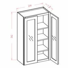 Shaker Unfinished W2436GD: Prepped for Glass Wall Cabinet - Double Door: RTA Kitchen Cabinets