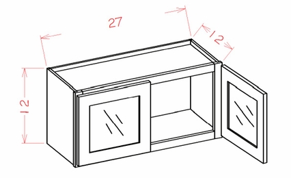Shaker Unfinished W2712GD: Double Door Prepped for Glass Stacker Wall Cabinet: RTA Kitchen Cabinets