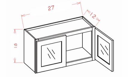 Shaker Unfinished W2718GD: Double Door Prepped for Glass Stacker Wall Cabinet: RTA Kitchen Cabinets