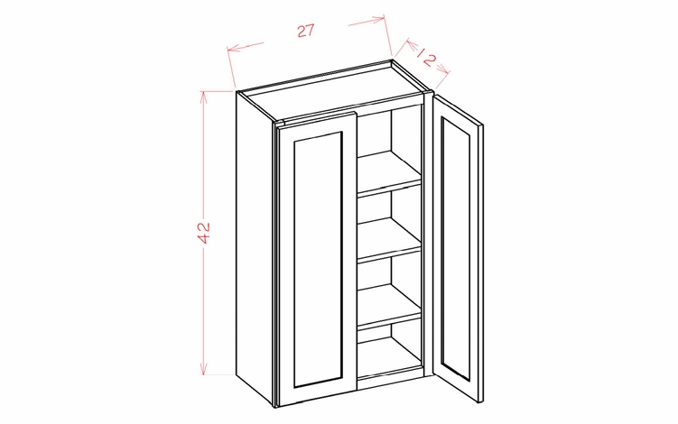 Shaker Unfinished W2742: 42" High Wall Cabinet - Double Door: RTA Kitchen Cabinets