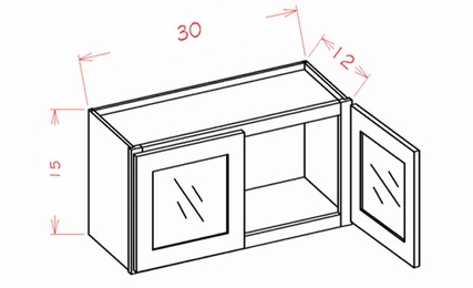 Shaker Unfinished W3015GD: Double Door Prepped for Glass Stacker Wall Cabinet: RTA Kitchen Cabinets