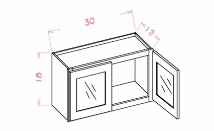 Shaker Unfinished W3018GD: Double Door Prepped for Glass Stacker Wall Cabinet: RTA Kitchen Cabinets