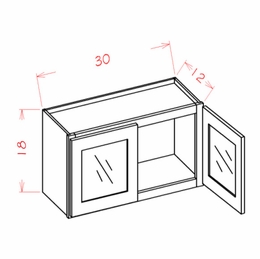 Shaker Unfinished W3018GD: Double Door Prepped for Glass Stacker Wall Cabinet: RTA Kitchen Cabinets