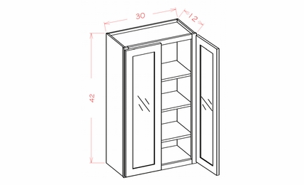 Shaker Unfinished W3042GD: Prepped for Glass Wall Cabinet - Double Door: RTA Kitchen Cabinets