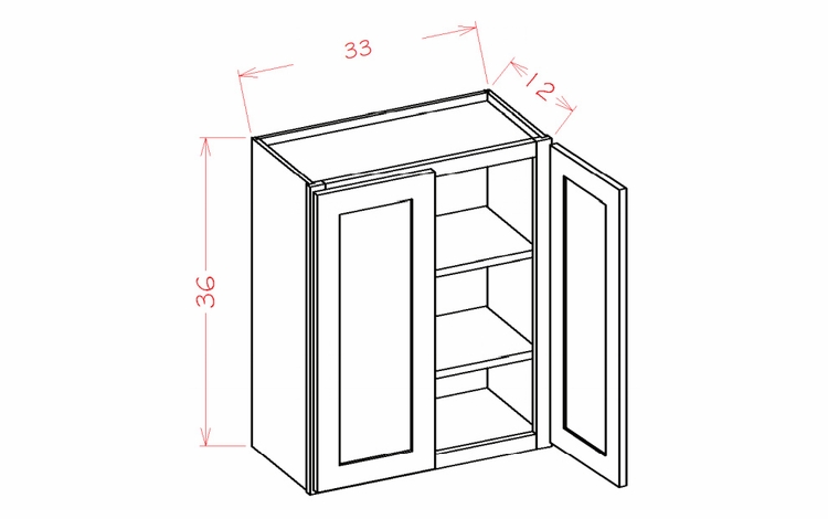 Shaker Unfinished W3336: 36" High Wall Cabinet - Double Door: RTA Kitchen Cabinets
