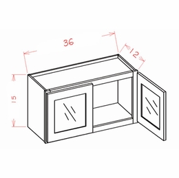 Shaker Unfinished W3615GD: Double Door Prepped for Glass Stacker Wall Cabinet: RTA Kitchen Cabinets
